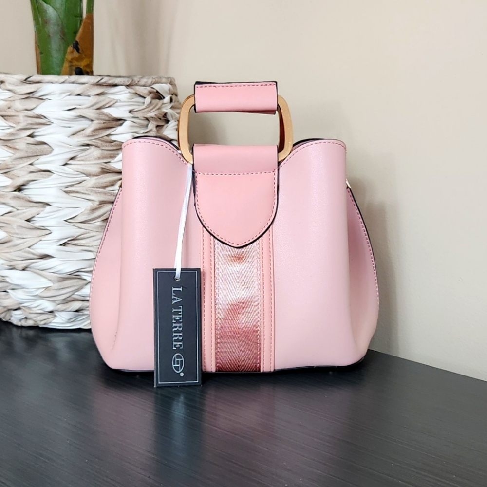 LA TERRE- Pink, Zipper & Button Closure, Handbag, with Shoulder Strap
